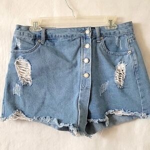 Denim Blvd High Rise Distressed Denim Skort 90s Y2K Preppy - Size Large